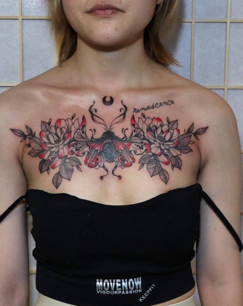 素花纹身图片_胸部点刺纹身图案