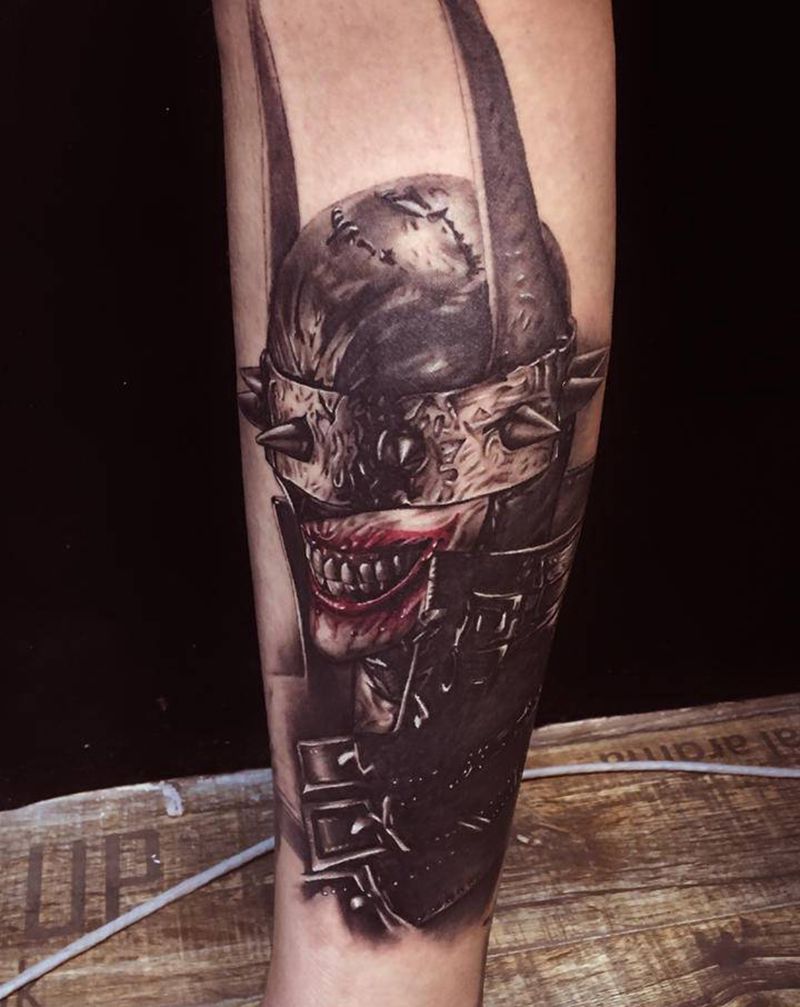 写实joker下次接背景纹身图片_腿部纹身图案