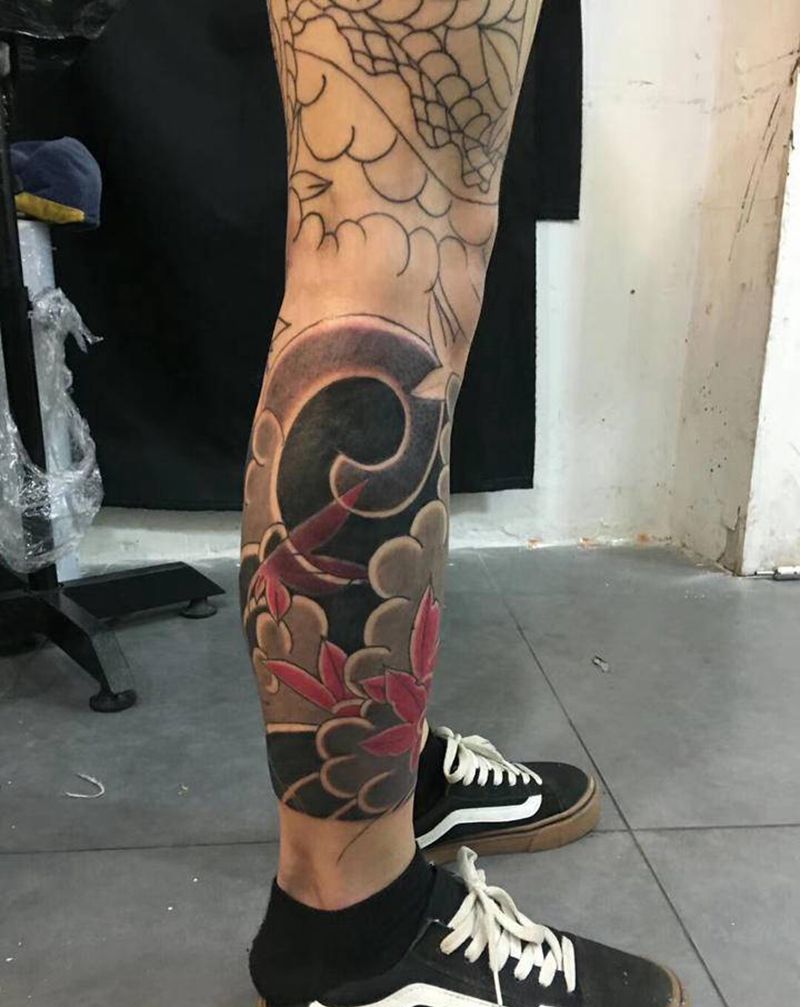 老传统小腿纹身图片_老传统纹身图案