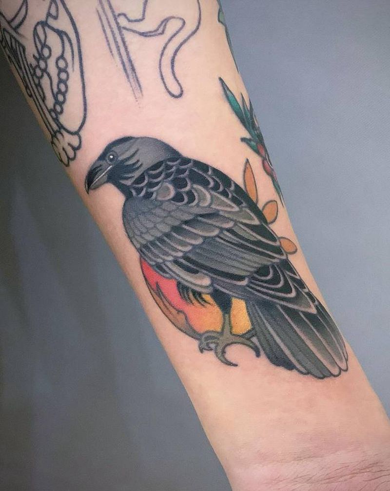 乌鸦纹身图片_手臂Old School纹身图案