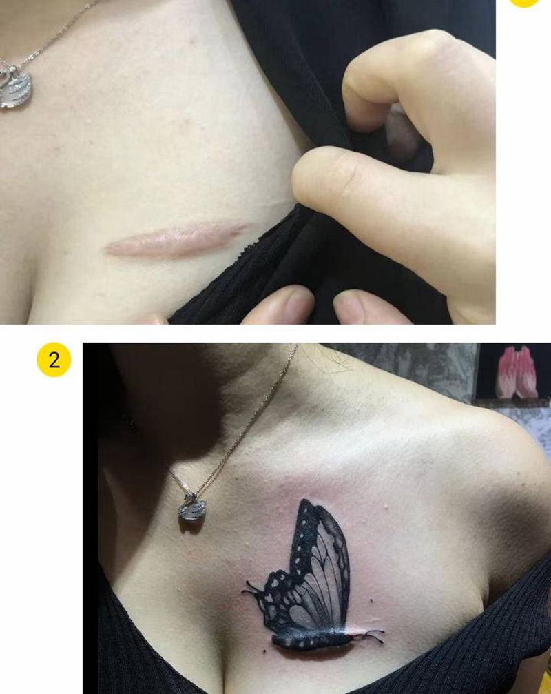 增生疤遮盖纹身图片_小清新纹身图案