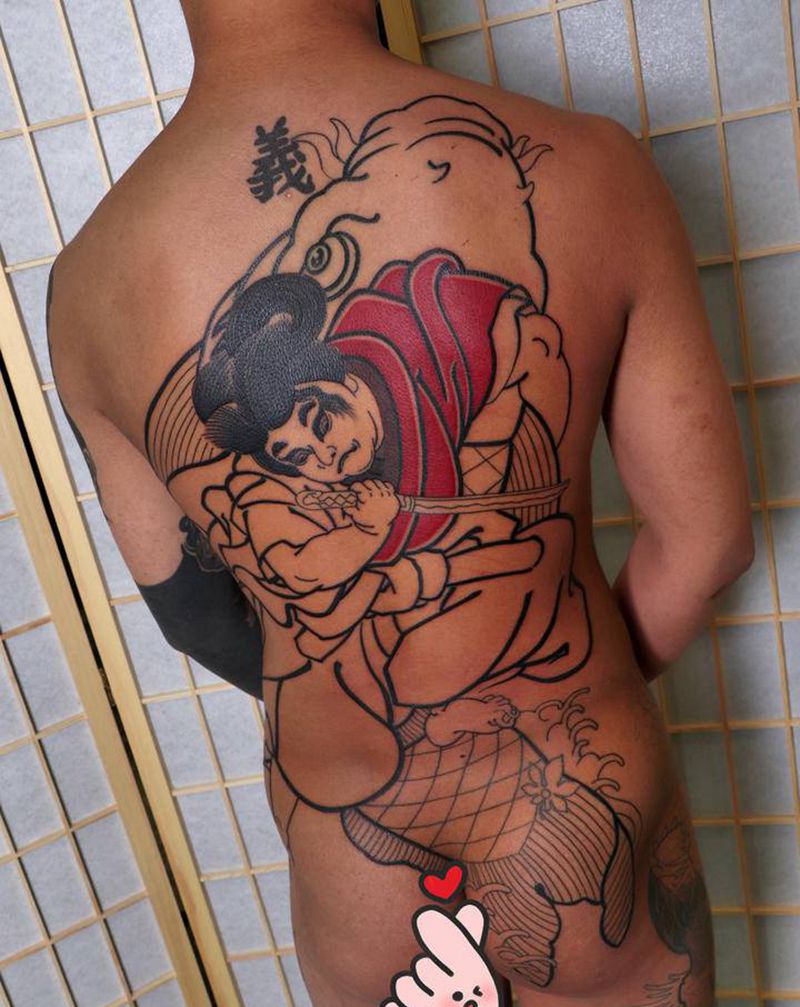 鬼若丸纹身图片_背部老传统纹身图案