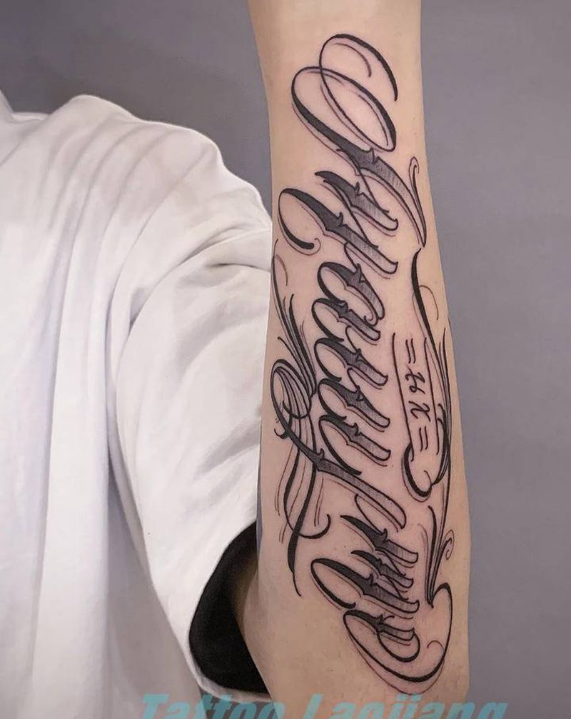 奇卡诺花体字纹身图片_手臂纹身图案