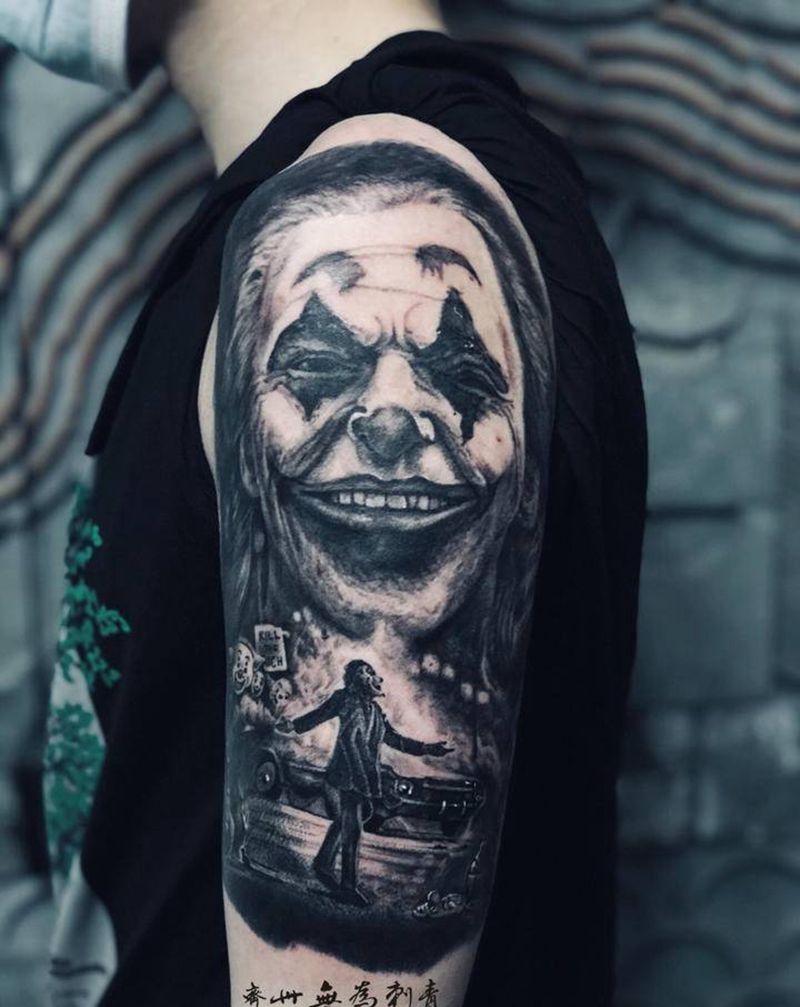 小丑joker纹身图片_臀部欧美写实joker小丑纹身图案