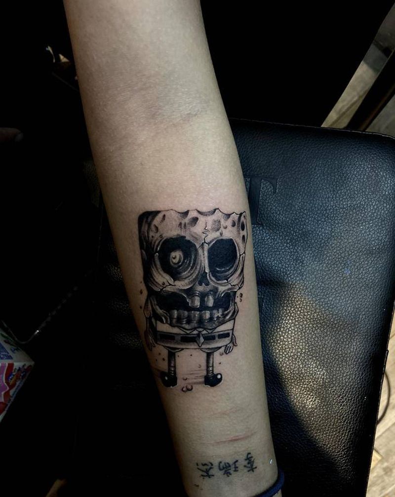 海绵宝宝纹身图片_手臂Old School纹身图案