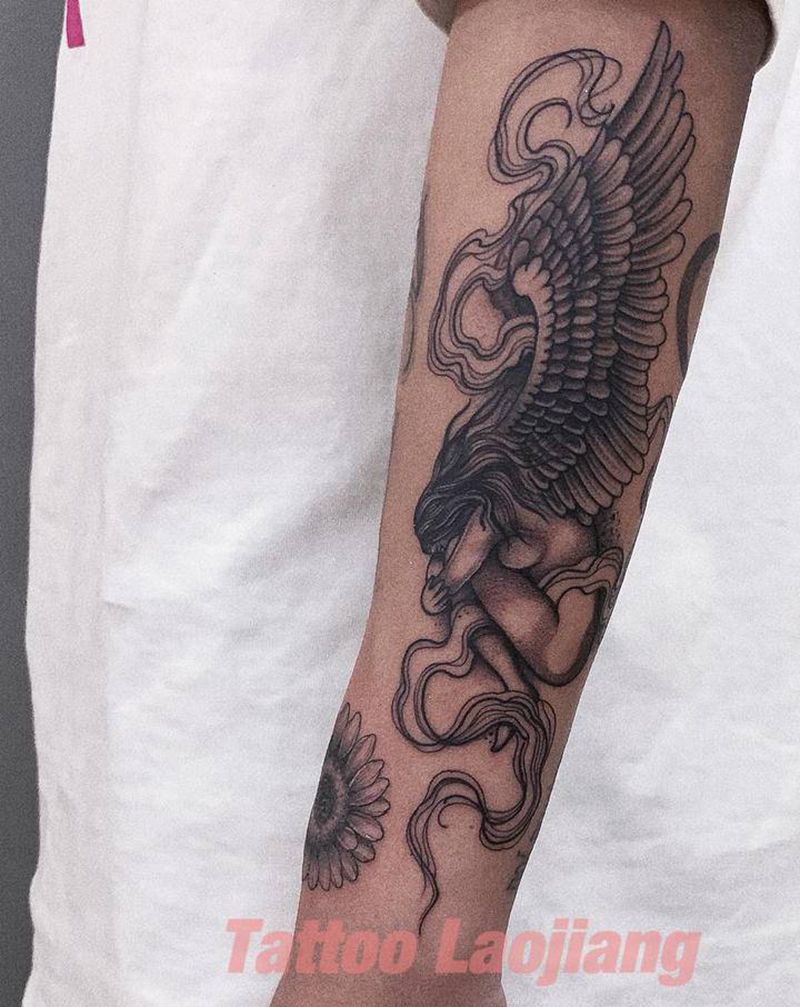 堕落天使纹身图片_手臂纹身图案