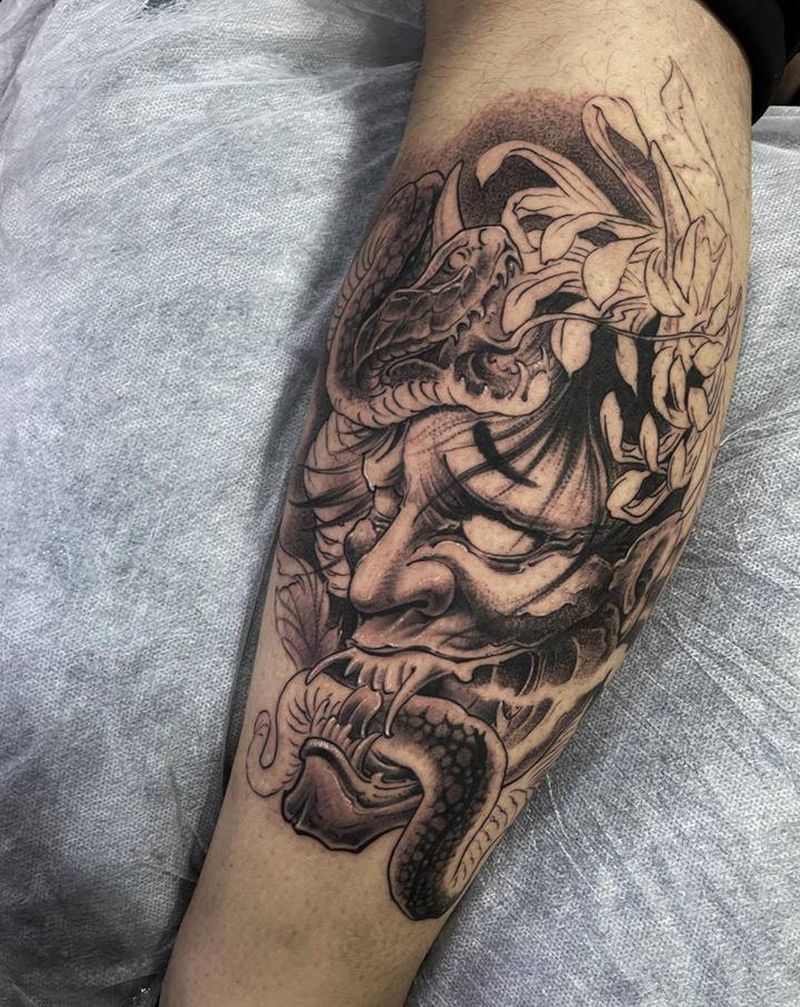 般若未完纹身图片_腿部新传统般若纹身图案