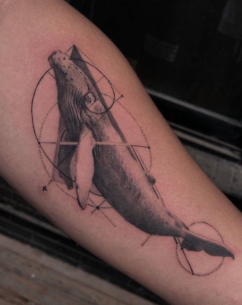 手臂鲸鱼纹身图片_手部手臂欧美写实鲸鱼纹身图案