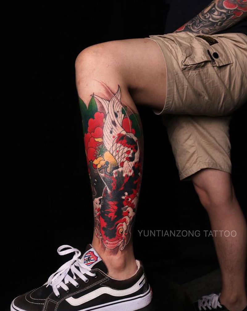 遮盖作品纹身图片_腿部新传统纹身图案