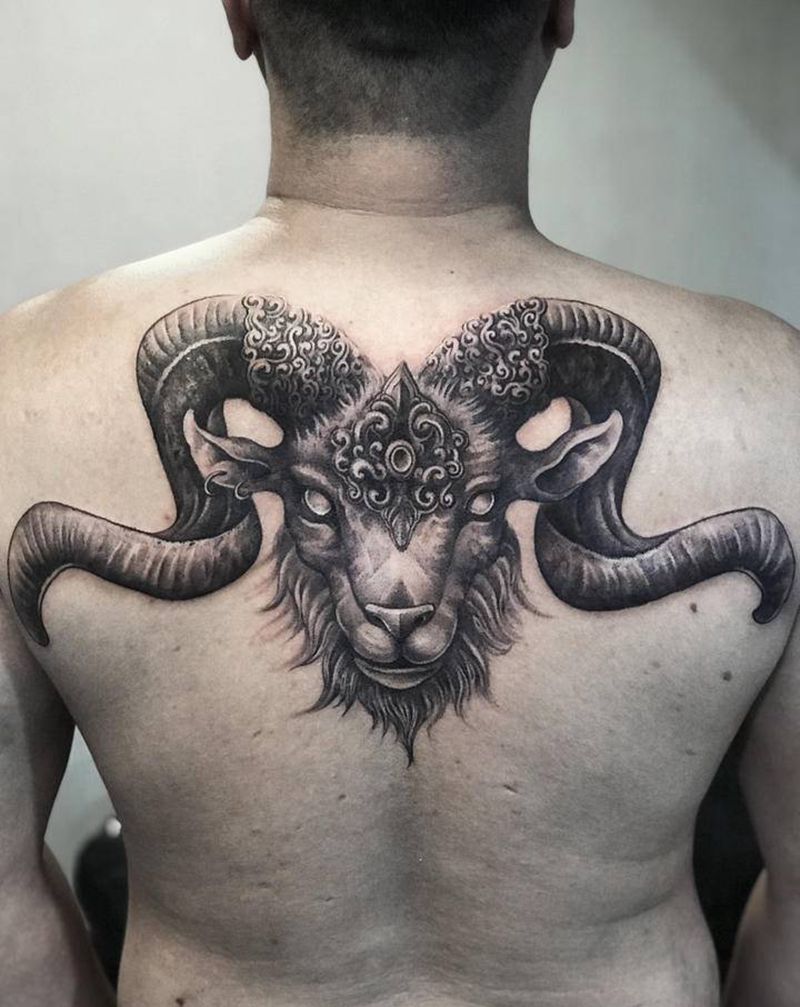 白泽纹身图片_背部新传统老传统纹身图案