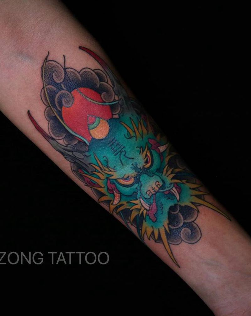 生肖龙纹身图片_手臂新传统纹身图案