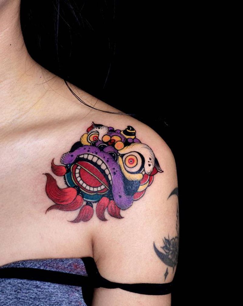 醒狮纹身图片_新传统New School纹身图案