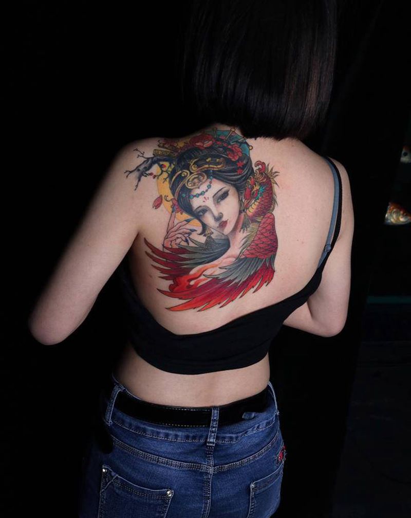 艺伎遮盖旧图纹身图片_肩部新传统纹身图案