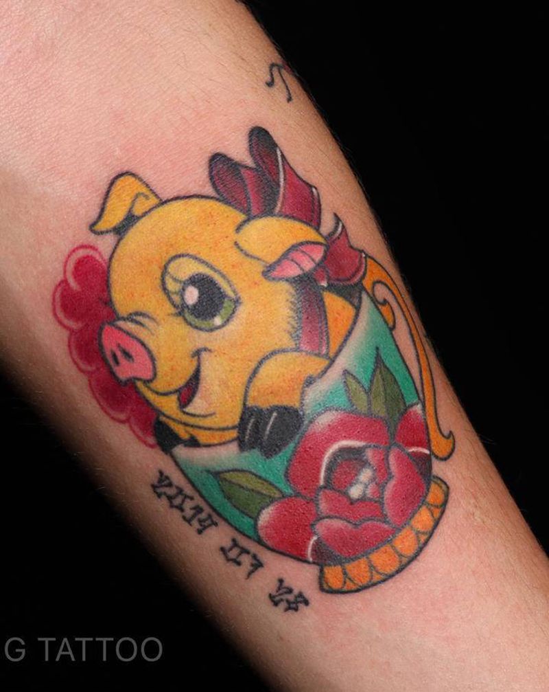 School金猪纹身图片_手臂手部New School纹身图案