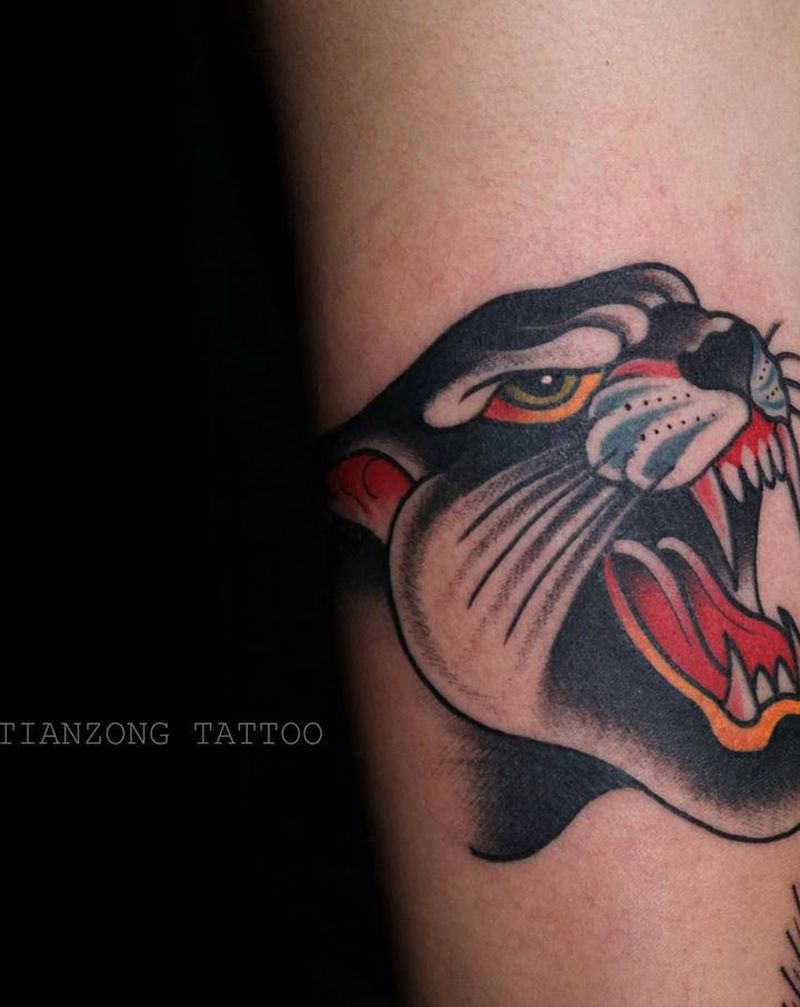 豹子纹身图片_Old School纹身图案