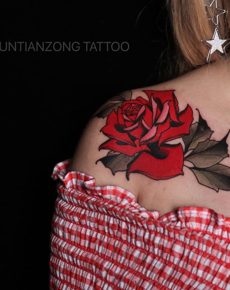 肩花纹身图片_肩部New School纹身图案