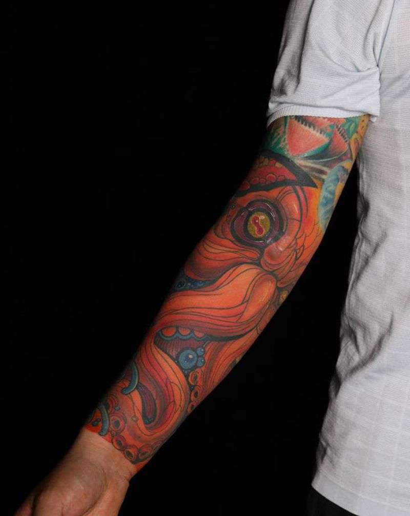 八爪鱼花臂纹身图片_手臂New School纹身图案