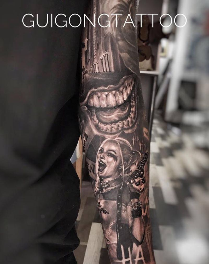 小丑纹身图片_手臂欧美写实纹身图案