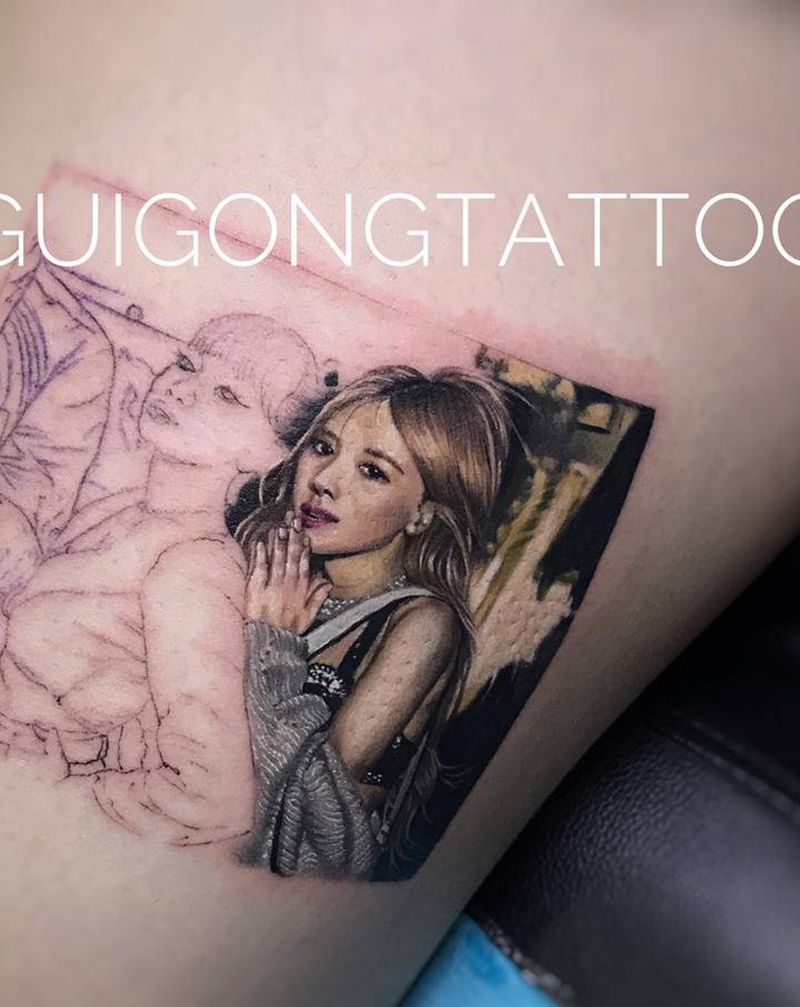 精微写实纹身图片_腿部欧美写实纹身图案