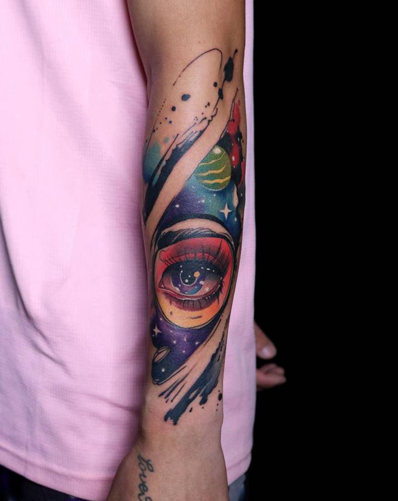 心灵窗户纹身图片_手臂水彩纹身图案