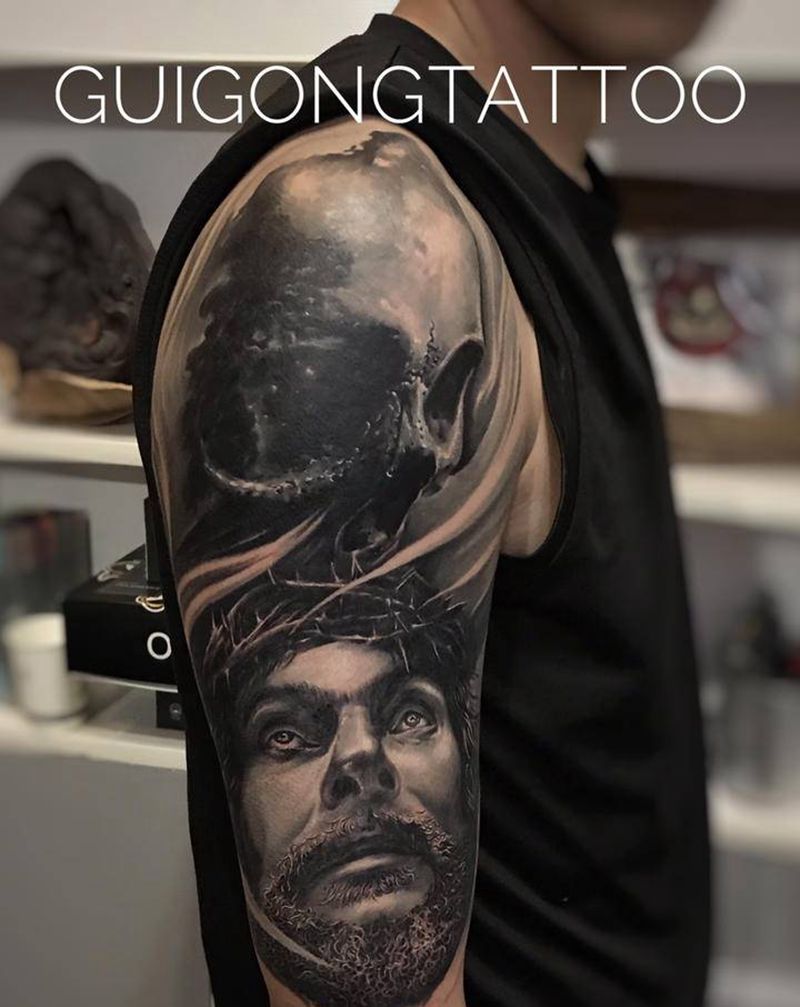 耶稣纹身图片_手臂欧美写实纹身图案