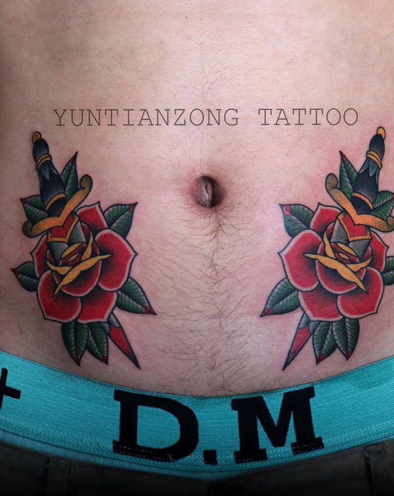 School剑纹身图片_腰部腹部Old School纹身图案