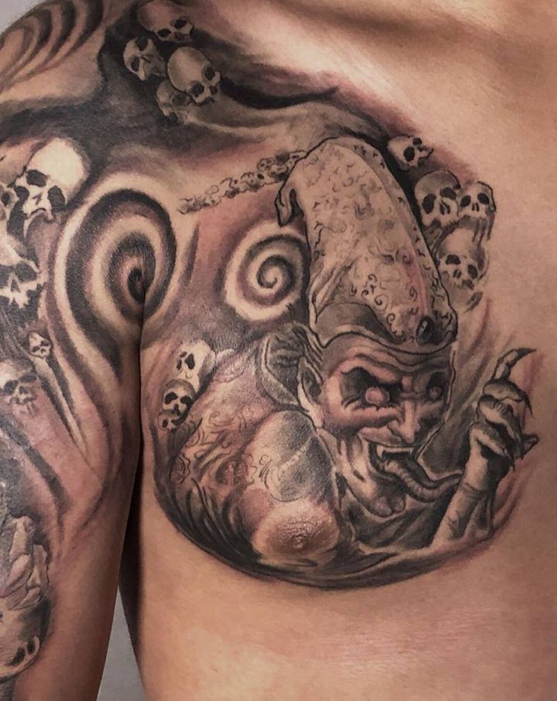 黑白无常纹身图片_肩部胸部新传统纹身图案