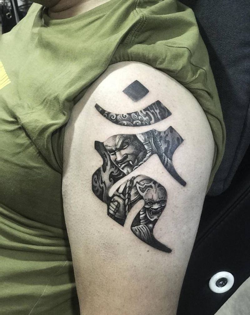 不动明王纹身图片_手臂新传统纹身图案