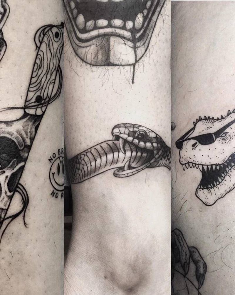 骷髅.刀.蛇.纹身图片_腿部New SchoolOld School纹身图案