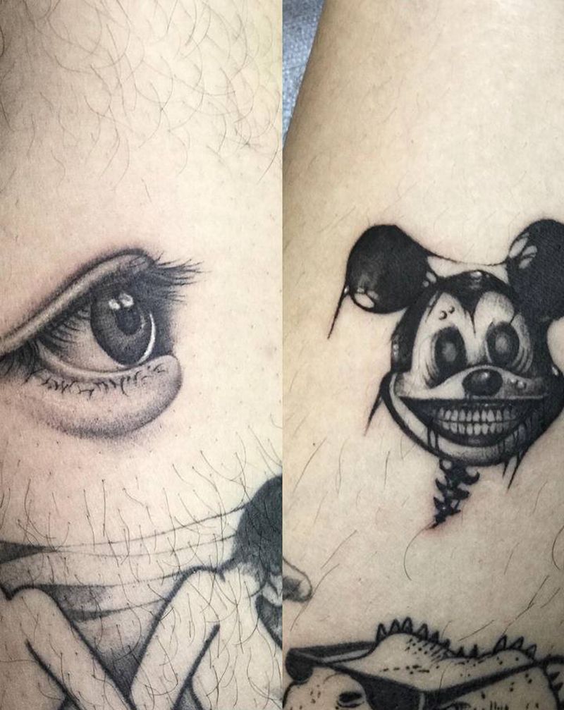 眼睛纹身图片_腿部欧美写实纹身图案
