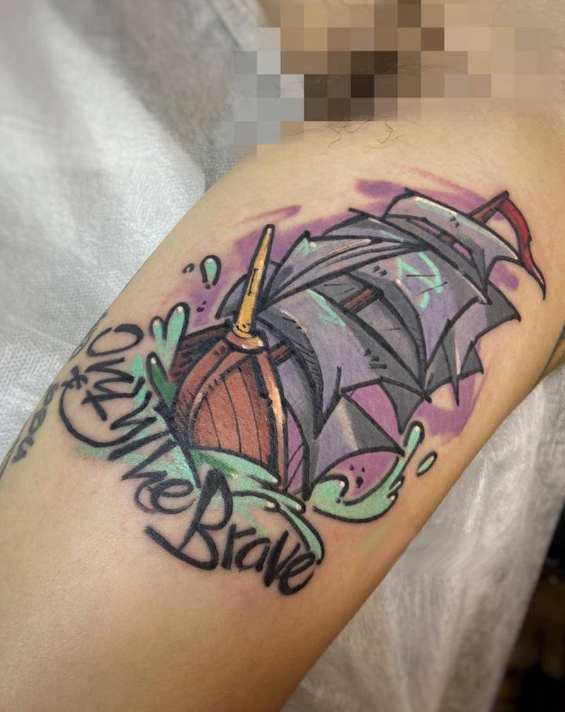 帆船纹身图片_手臂New School纹身图案