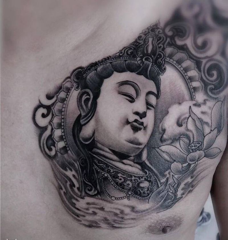 佛像纹身图片_胸部新传统佛纹身图案