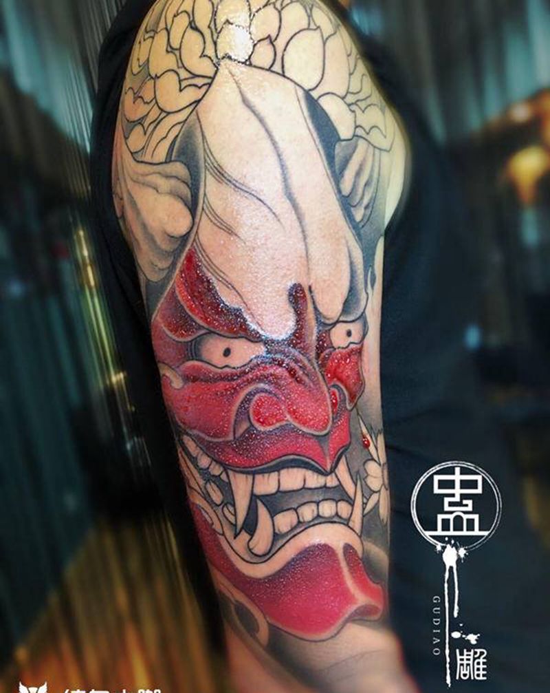 般若菊花纹身图片_手臂肩部新传统般若菊花纹身图案