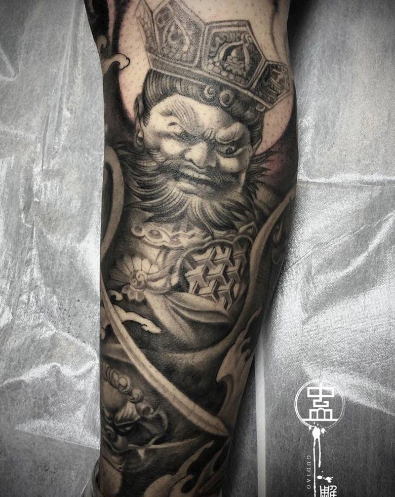 四大天王纹身图片_腿部新传统欧美写实四大天王纹身图案