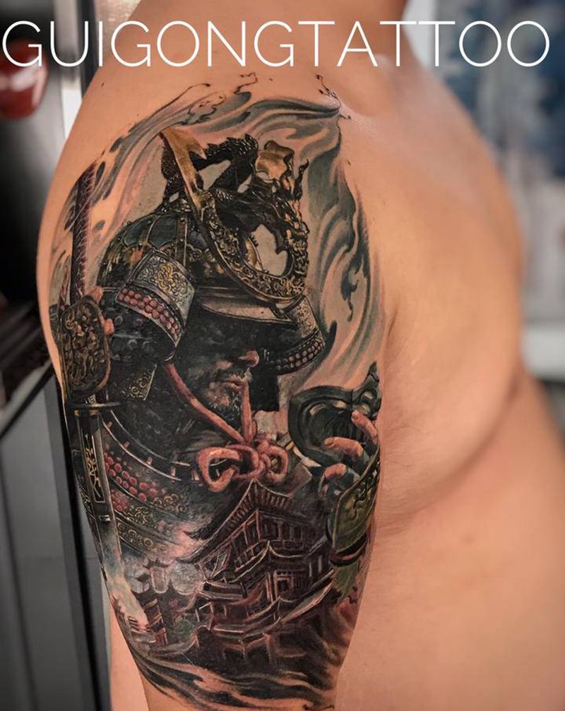 武士纹身图片_手臂欧美写实纹身图案