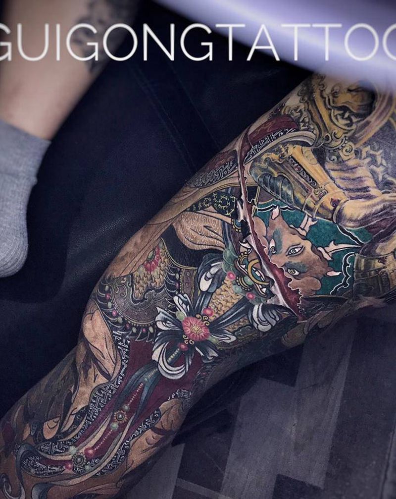 〈昙花一现〉纹身图片_腿部新传统欧美写实纹身图案