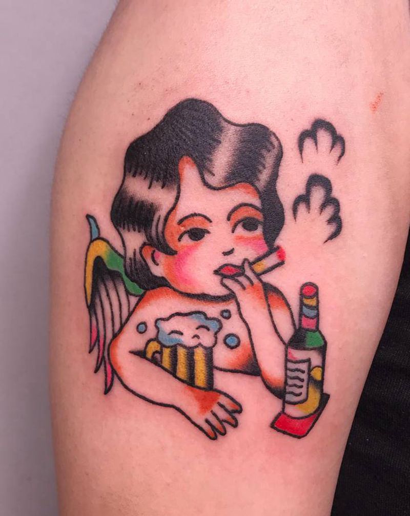 天使✨纹身图片_手臂Old School纹身图案