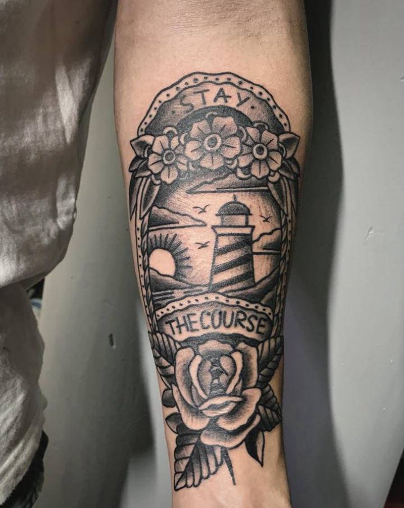 灯塔✨纹身图片_手臂Old School纹身图案