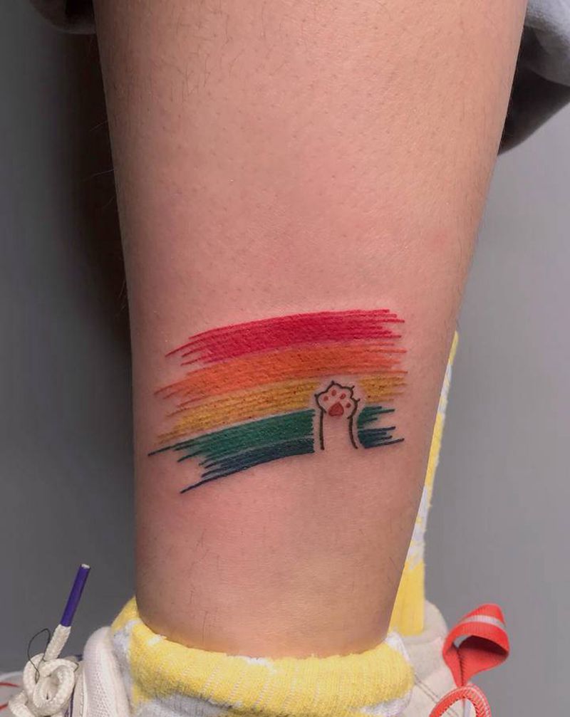 彩虹&喵爪✨纹身图片_脚部小清新纹身图案