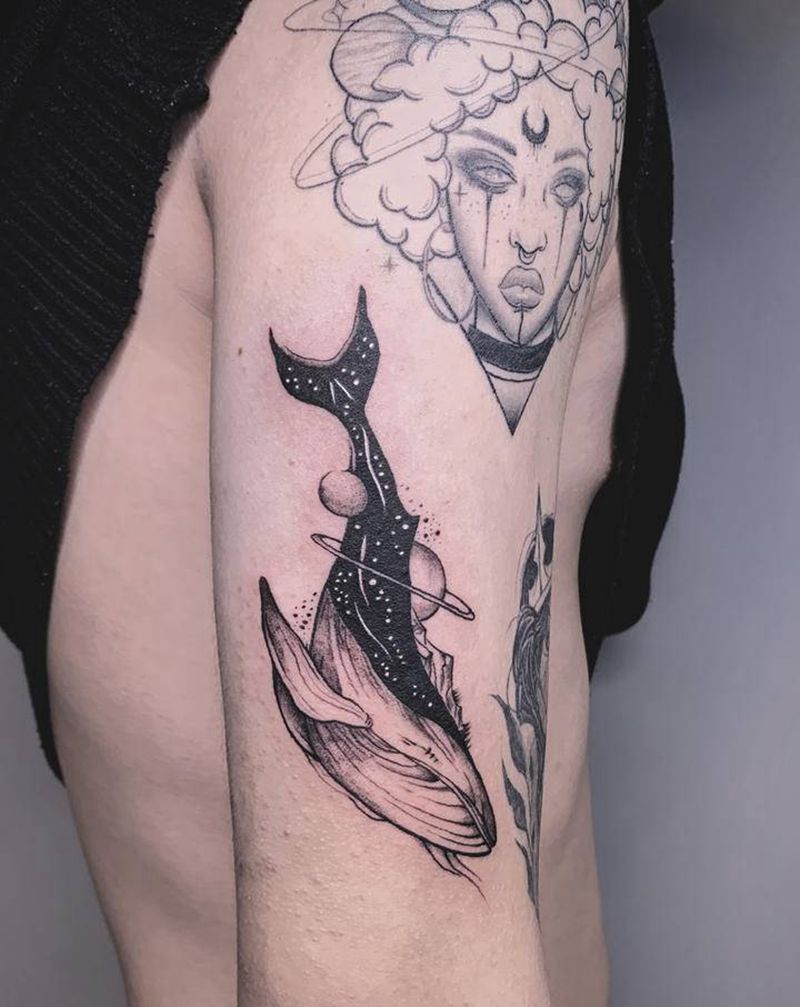 鲸✨纹身图片_手臂插画风小清新纹身图案