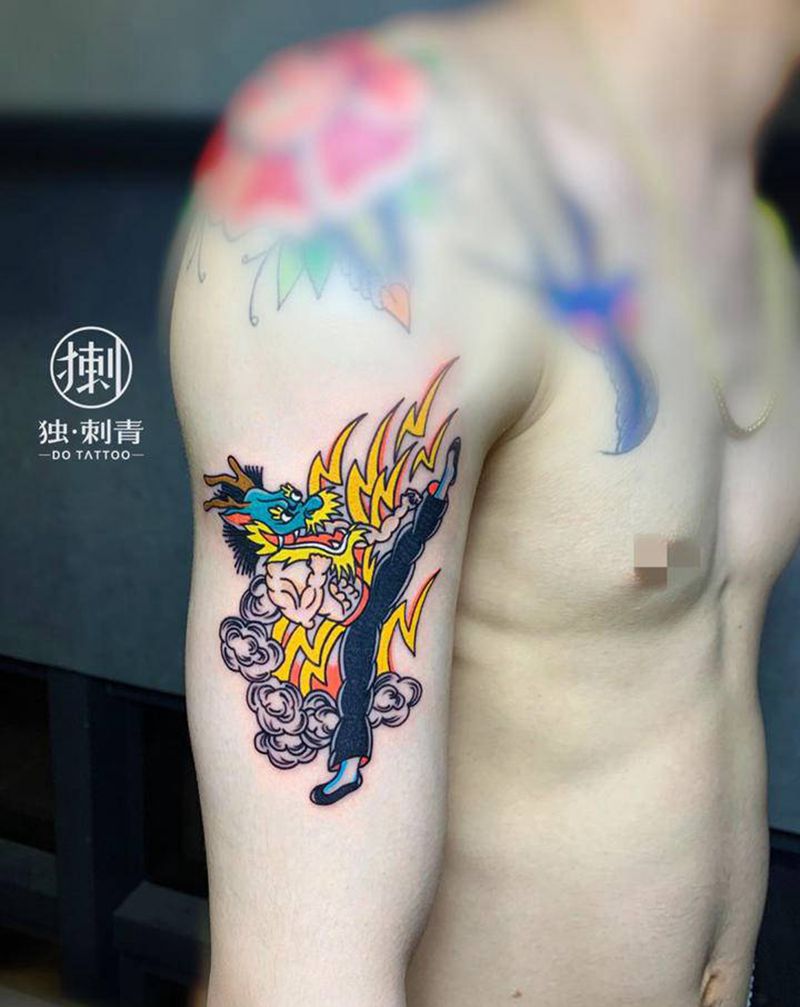 李小龙纹身图片_手臂New School纹身图案