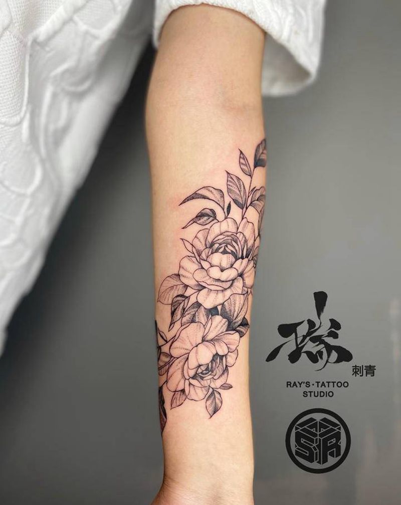 素花纹身图片_手臂腿部点刺素花纹身图案