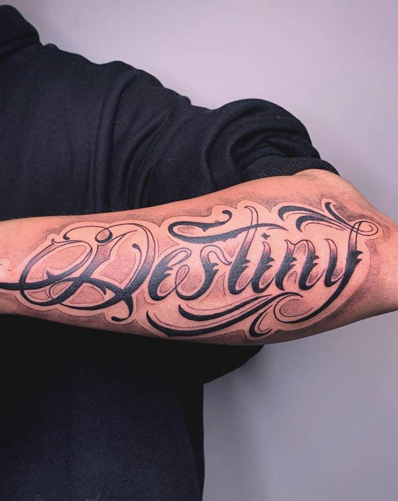 奇卡诺✨纹身图片_手臂花体字纹身图案