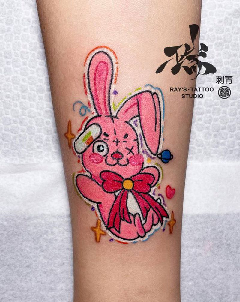 兔兔纹身图片_手臂手部New School兔子彩色卡通纹身图案