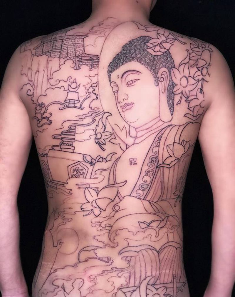佛纹身图片_背部纹身图案