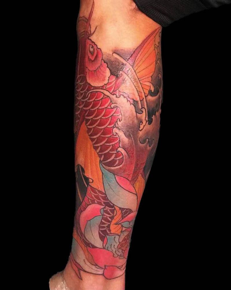 锦鲤纹身图片_腿部纹身图案