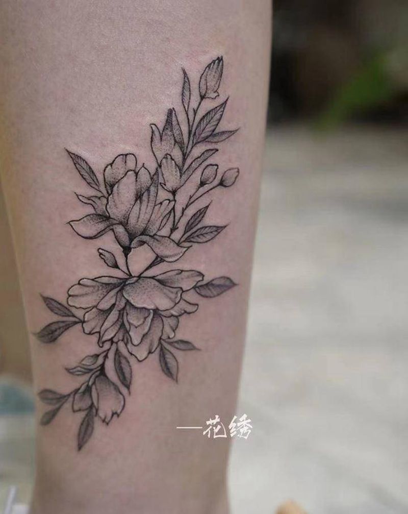 素花纹身图片_腿部手臂点刺几何纹身图案