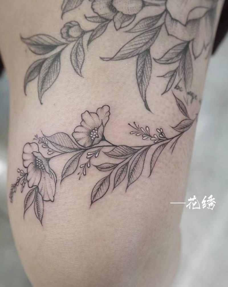 花儿纹身图片_腿部手臂几何欧美写实纹身图案