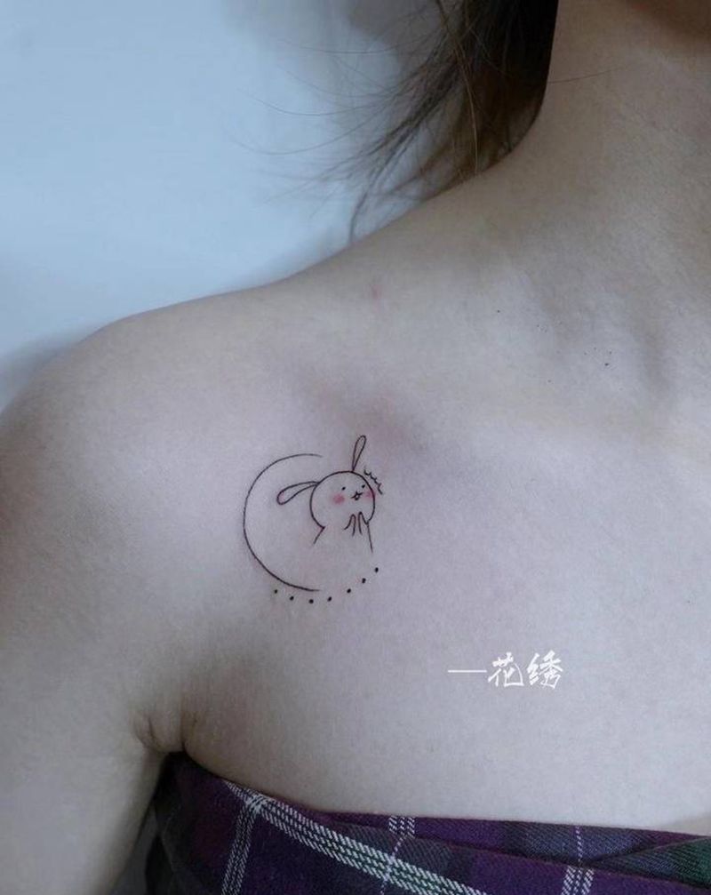 兔儿纹身图片_肩部背部点刺几何纹身图案