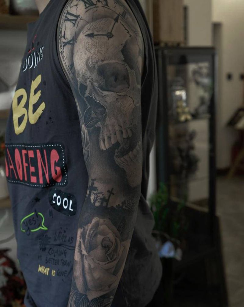 大花臂纹身图片_手臂手部欧美写实纹身图案